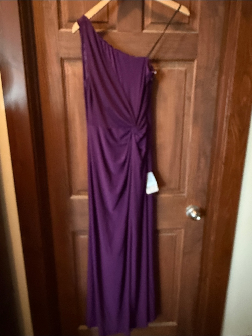 MARINA One-Shoulder Purple Evening Gown with Side Twist NWT Size M